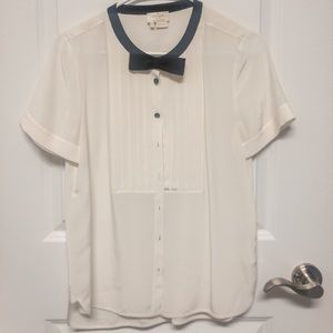 Kate Spade short sleeve tuxedo blouse